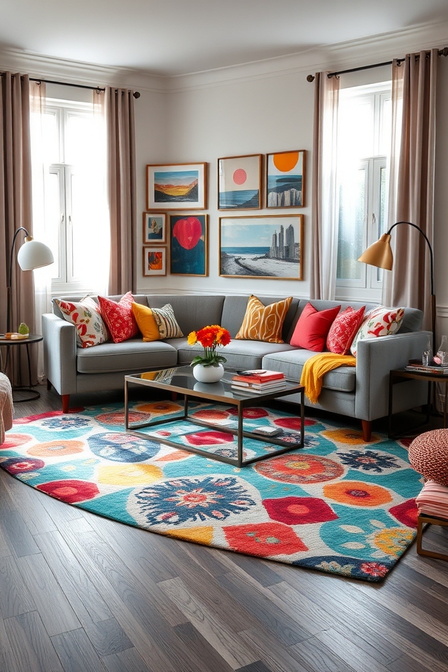 bold patterned living room layering