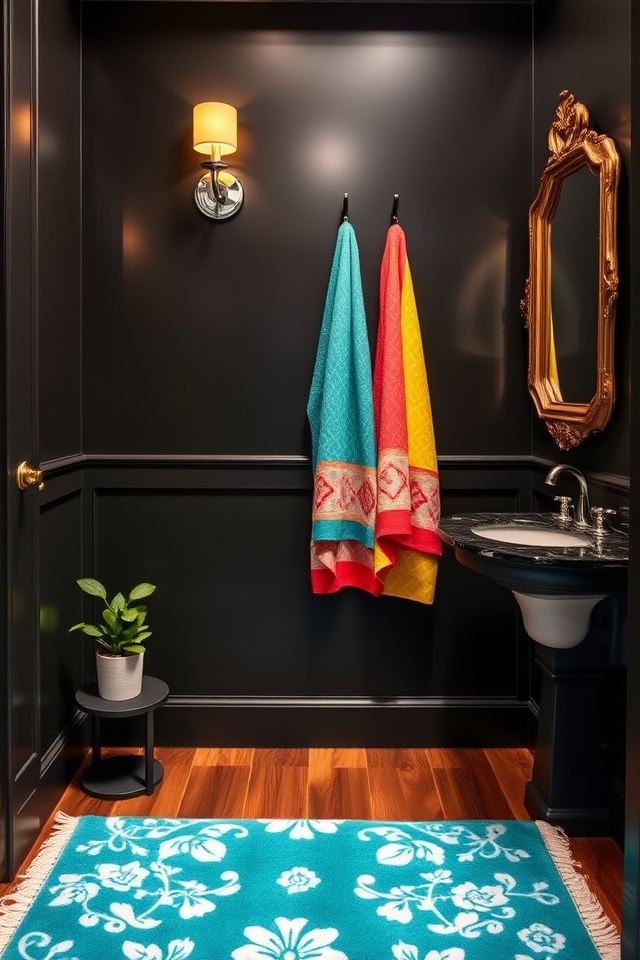 brighten bathroom with colorful textiles