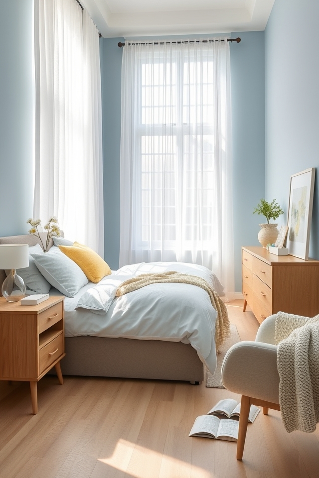 brighten narrow bedroom spaces