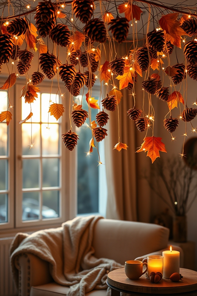 cascading pine cone decor