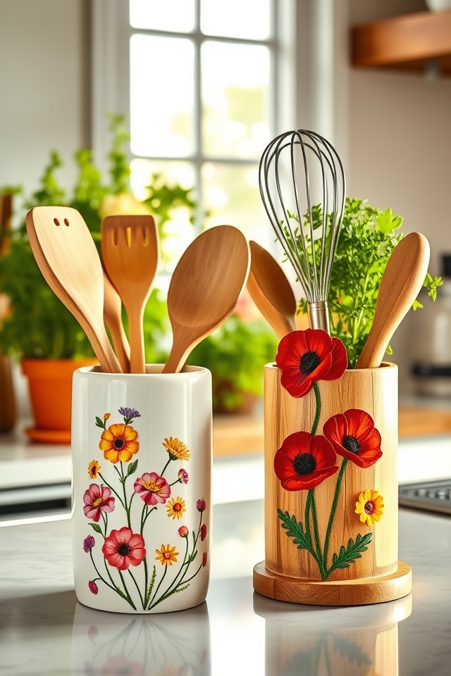 charming floral utensil holders