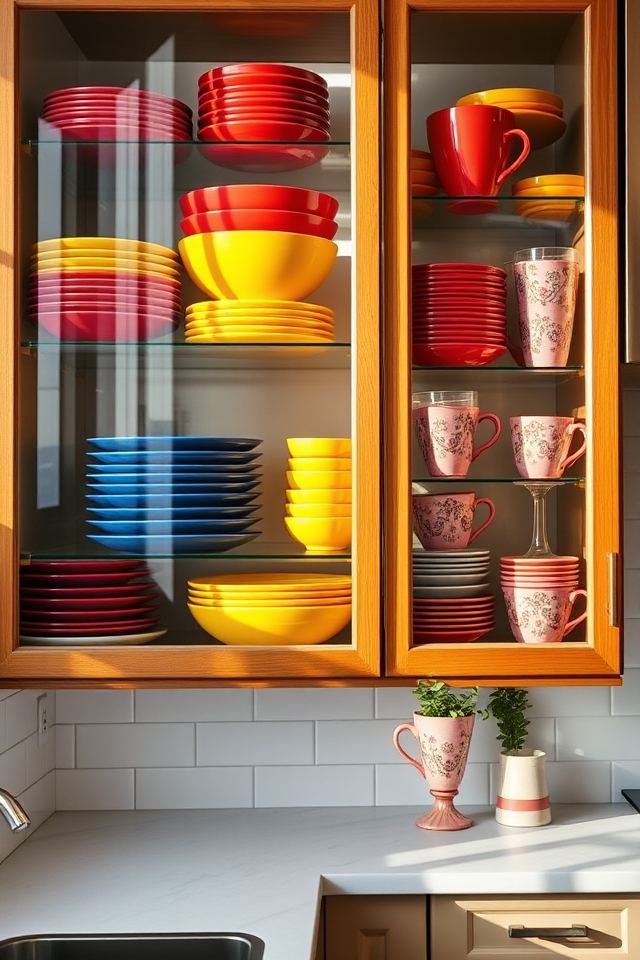 colorful dishware display ideas
