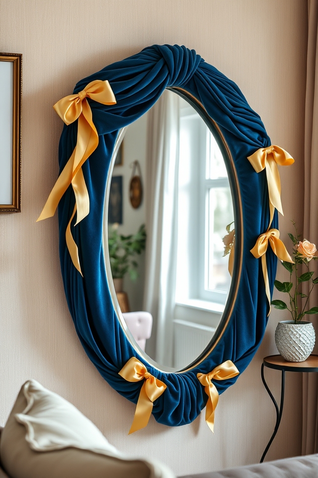 colorful fabric mirror decor