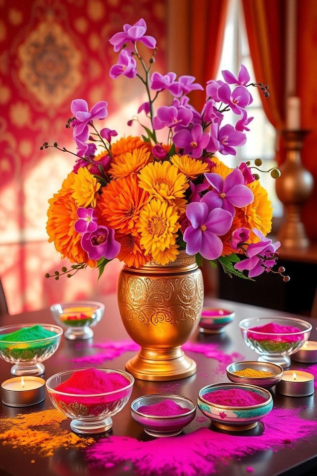 colorful floral arrangements and decorations