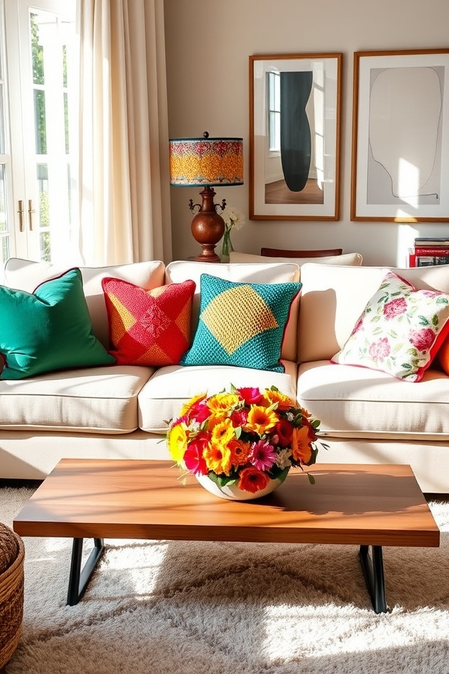 colorful pillows enhance decor