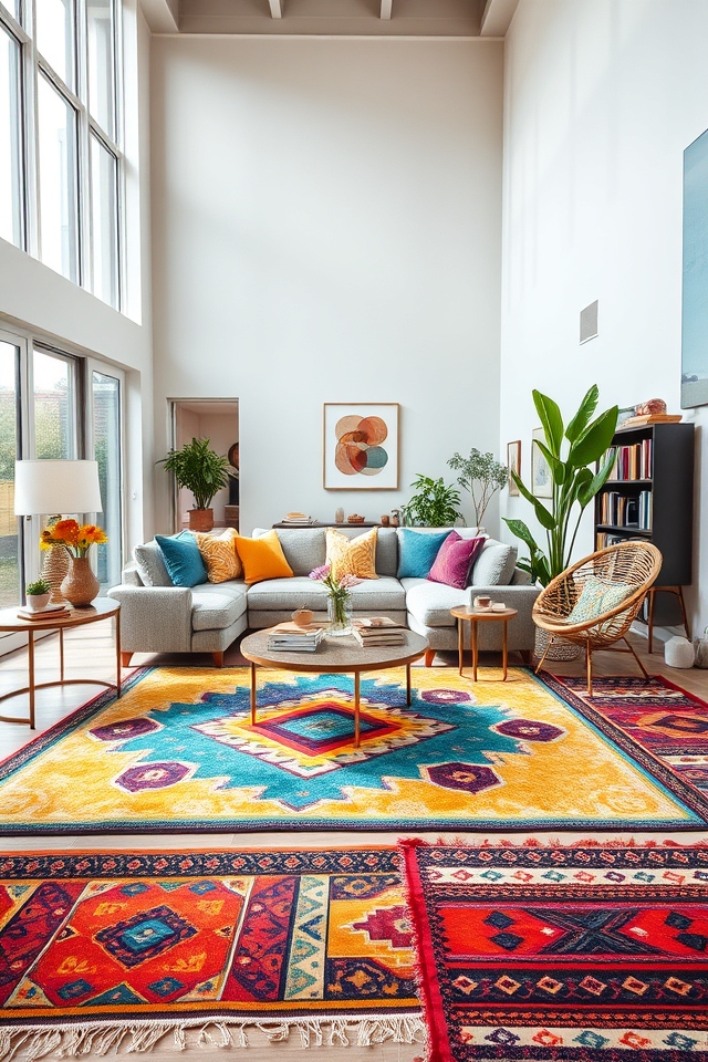 colorful rugs define spaces