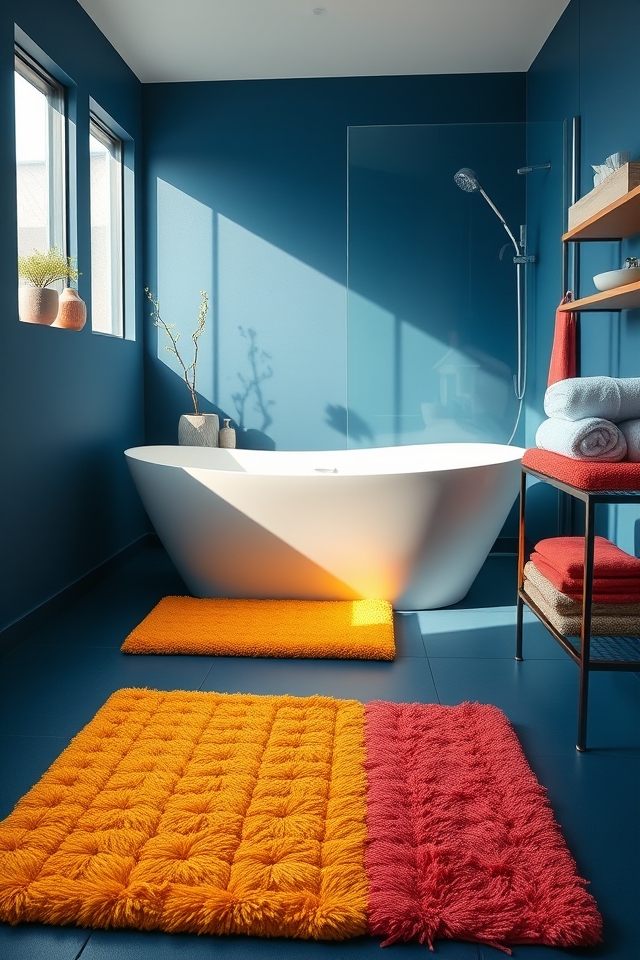 contrasting colorful bath mats