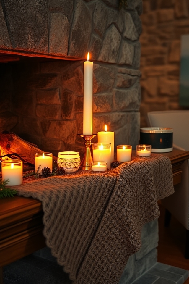 cozy candlelit fireplace ambiance