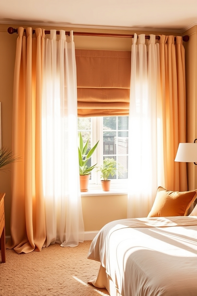 cozy caramel window treatments