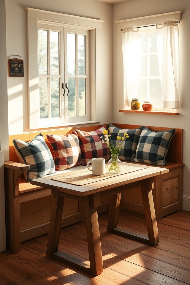 cozy plaid breakfast nook