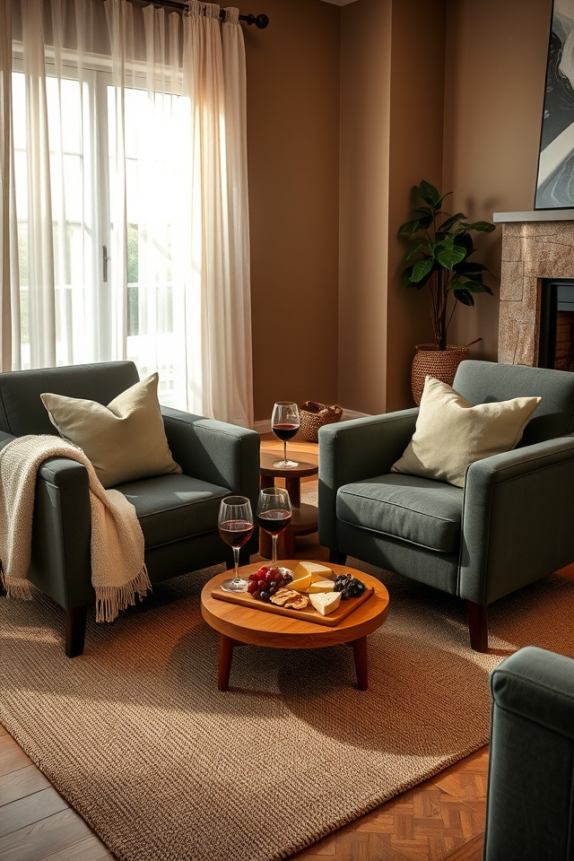 cozy seating by fireplace
