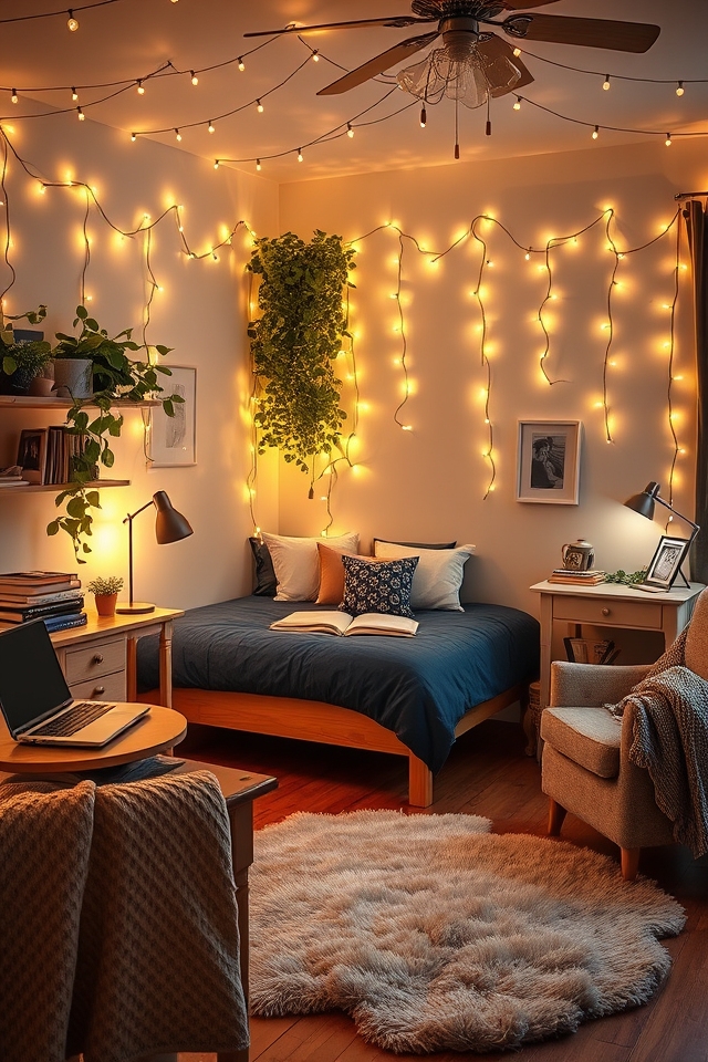 cozy string lights ambiance