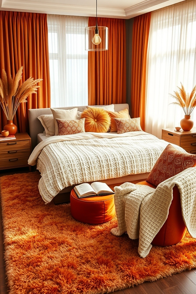 cozy terracotta bedroom layering