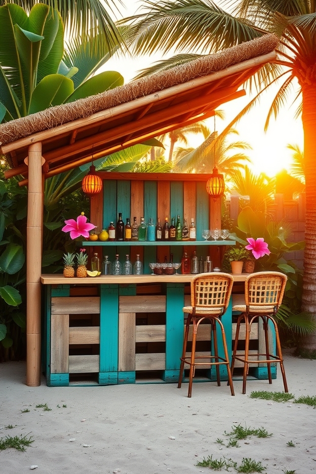 diy tropical pallet bar