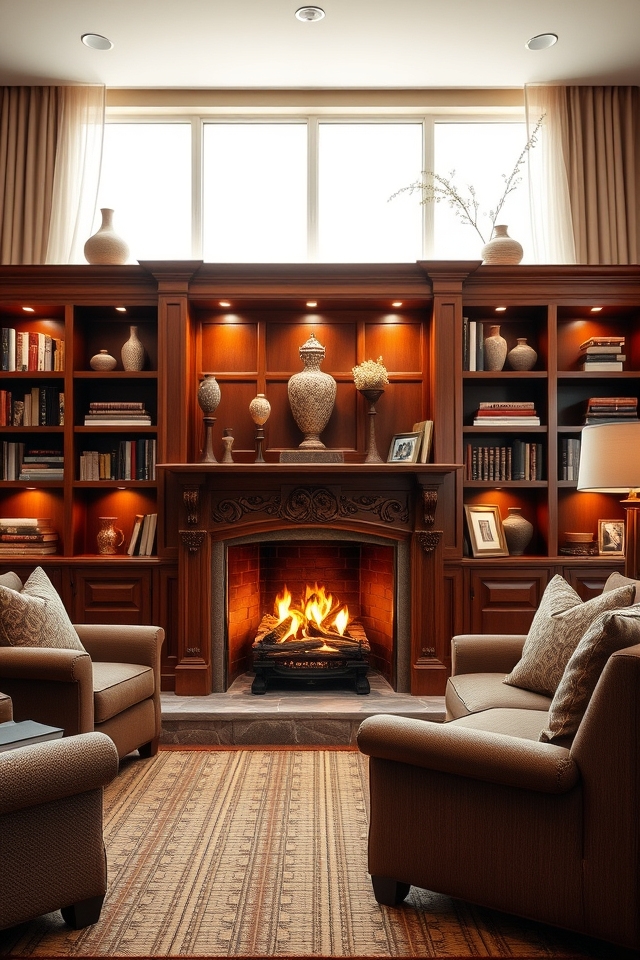 elegant fireplace bookcase design