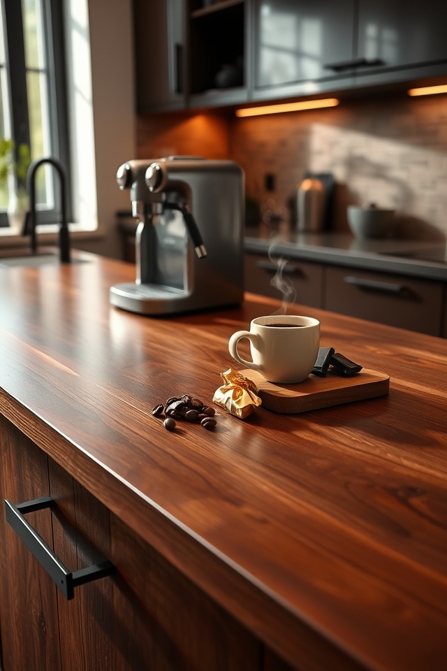espresso stained wooden countertops