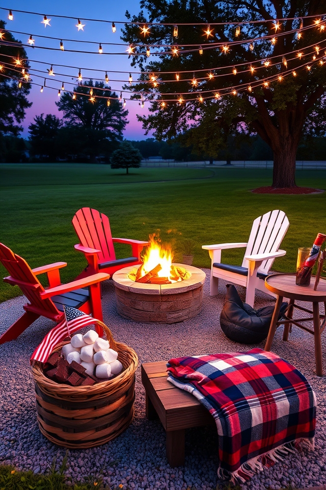 festive patriotic fire pit setup