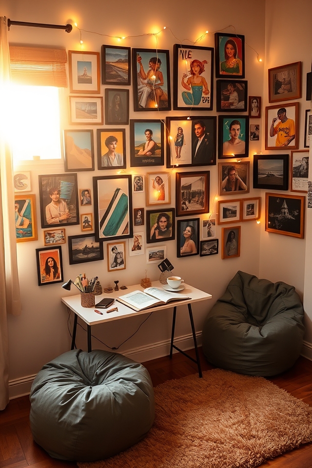 gallery wall with lights
