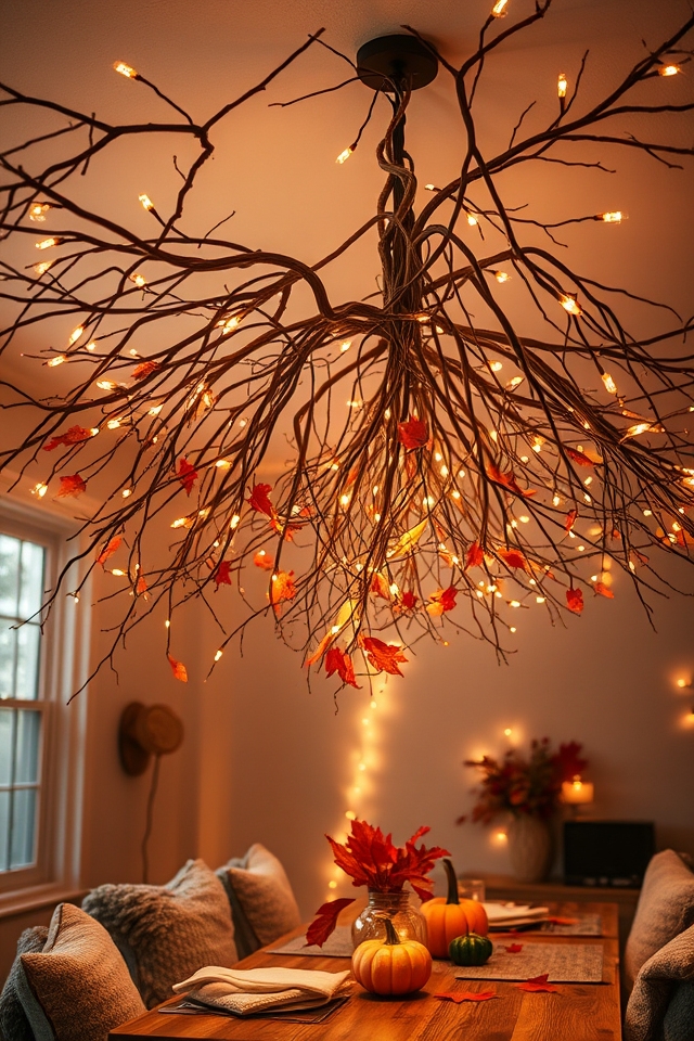 illuminated branches with leaves