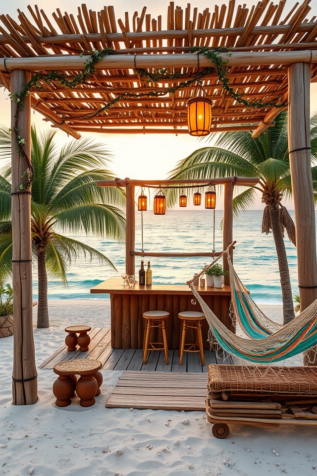 island inspired thatched pergola