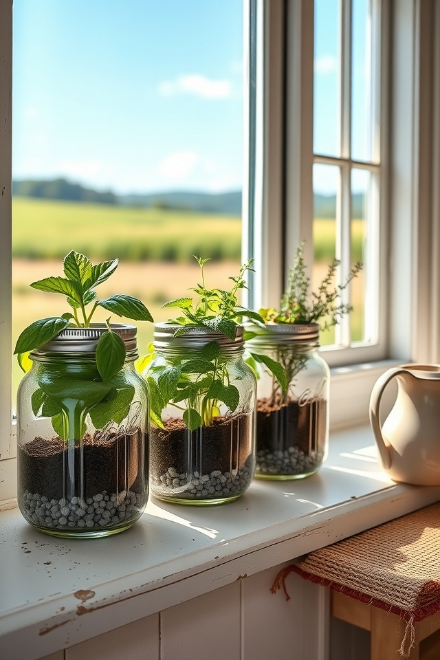 mason jar windowsill herbs