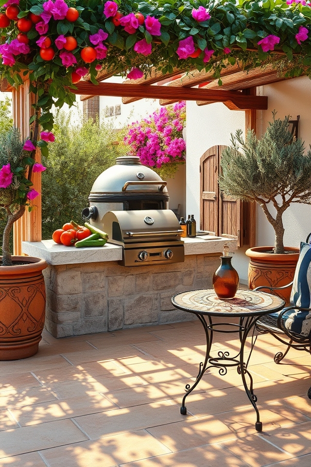 mediterranean pergola grilling oasis