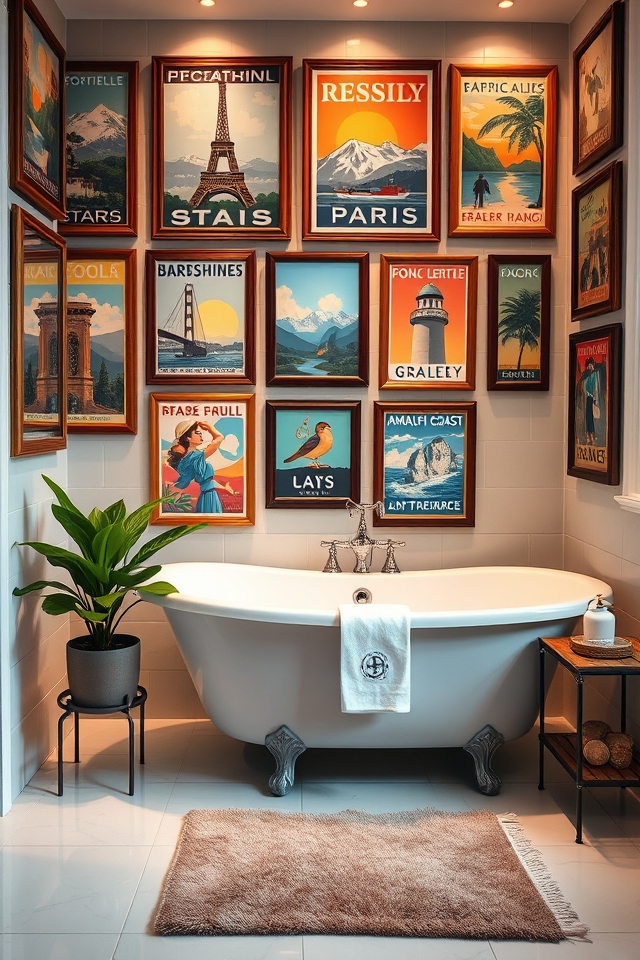nostalgic travel themed bathroom decor