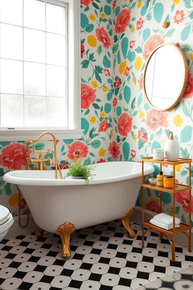 nostalgic vibrant bathroom patterns
