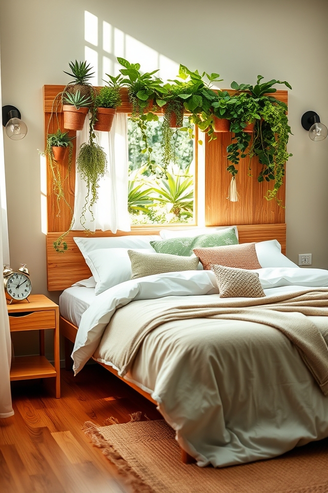 plants enhance headboard design