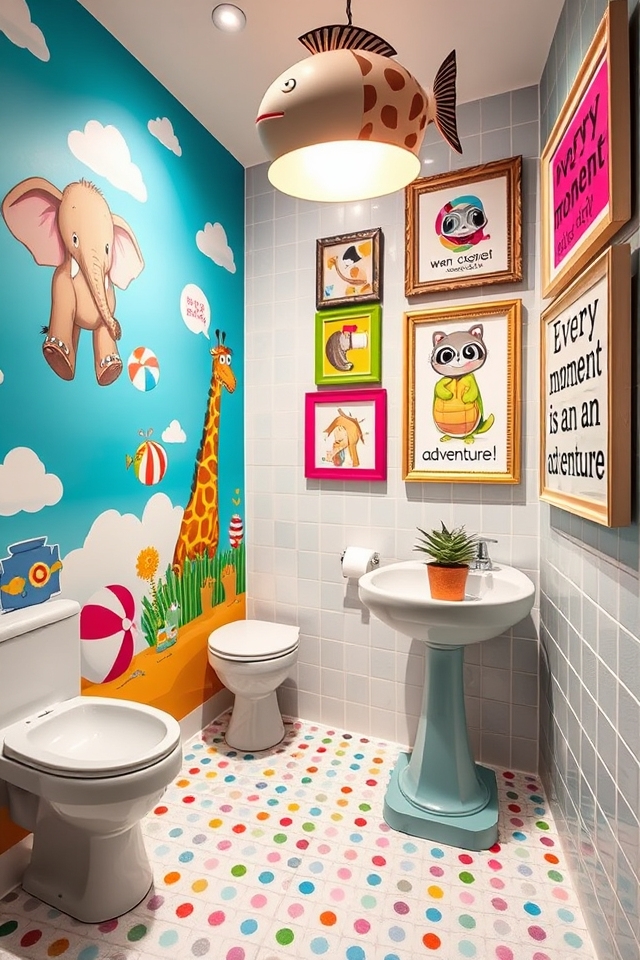 playful restroom art decor