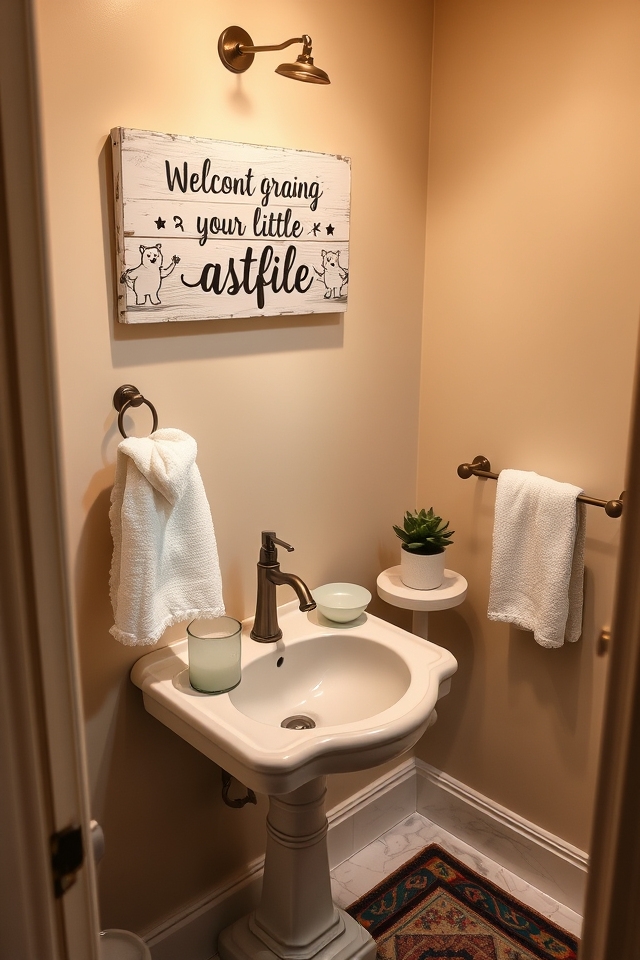 playful restroom decor signs
