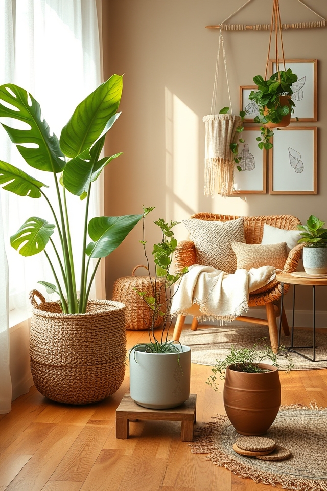 potted plants enhance boho