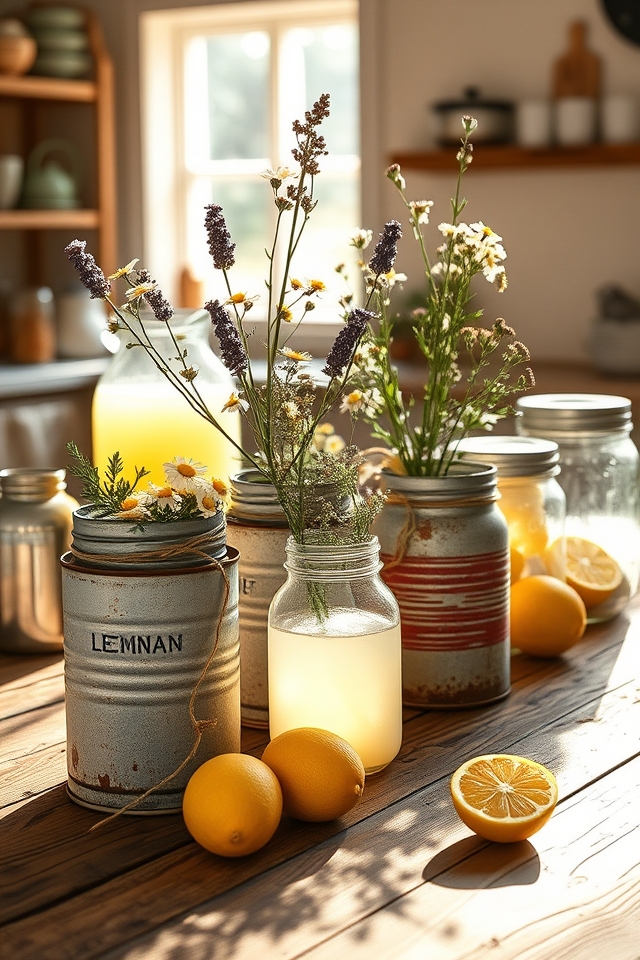 repurposed vintage tin vases