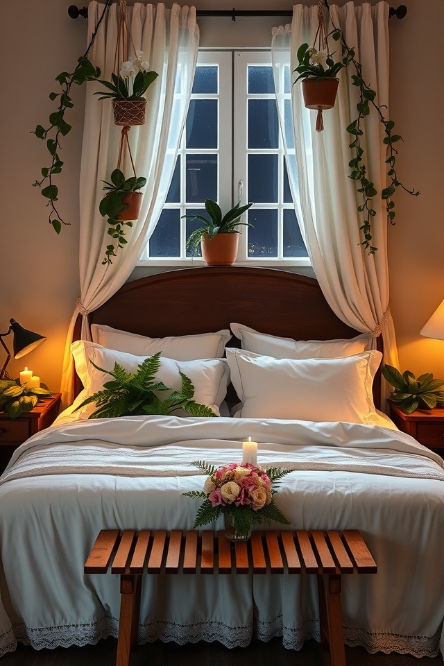 romantic bedroom plant decor
