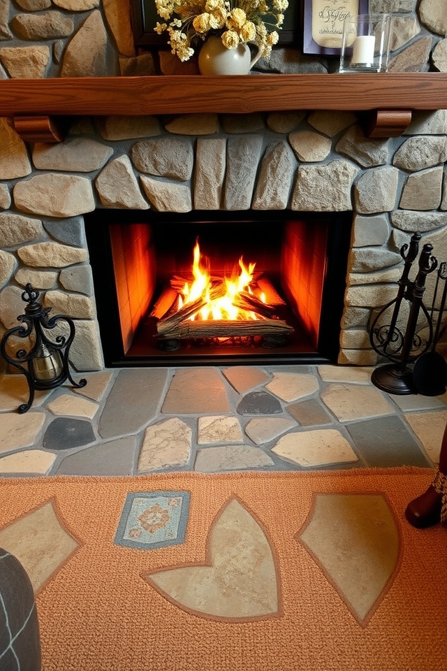 rustic natural stone fireplace