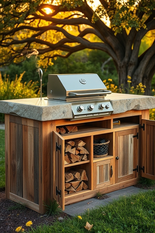 rustic wood stone grill