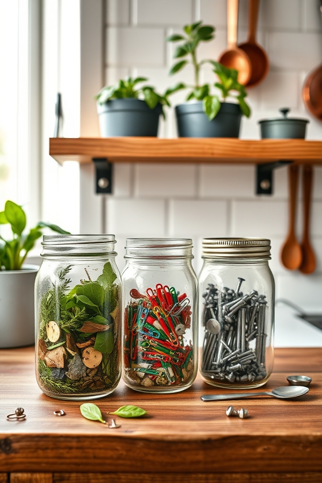 space saving mason jar storage