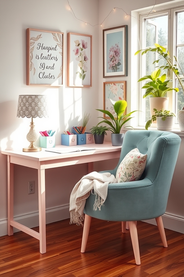 stylish girly study nook
