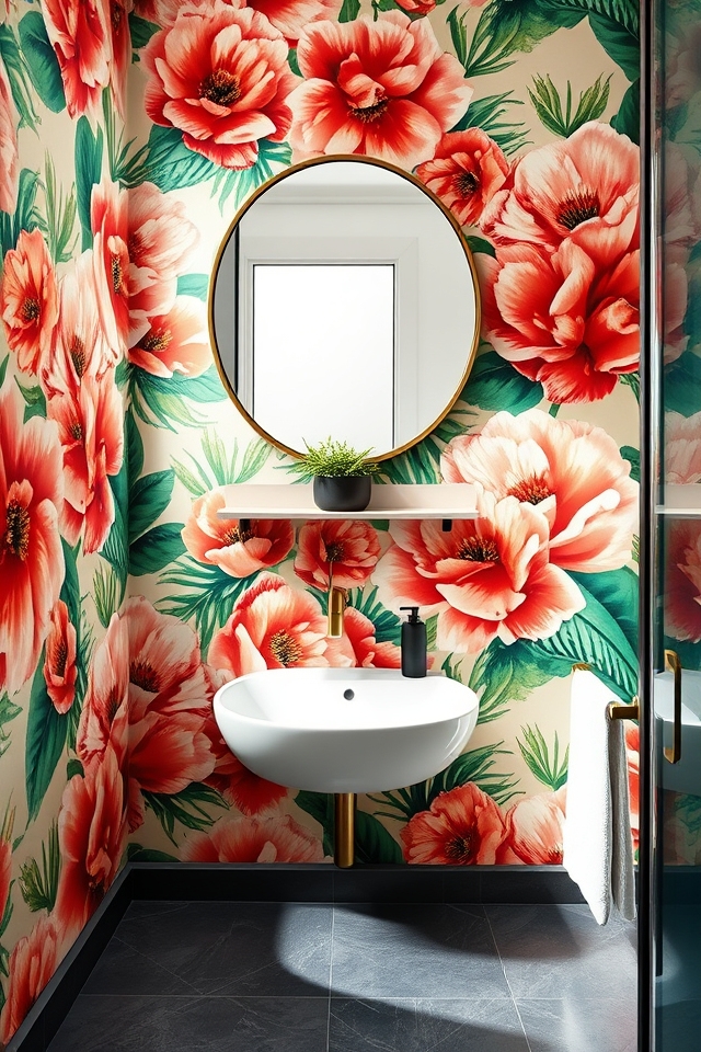 transform restroom with wallpaper