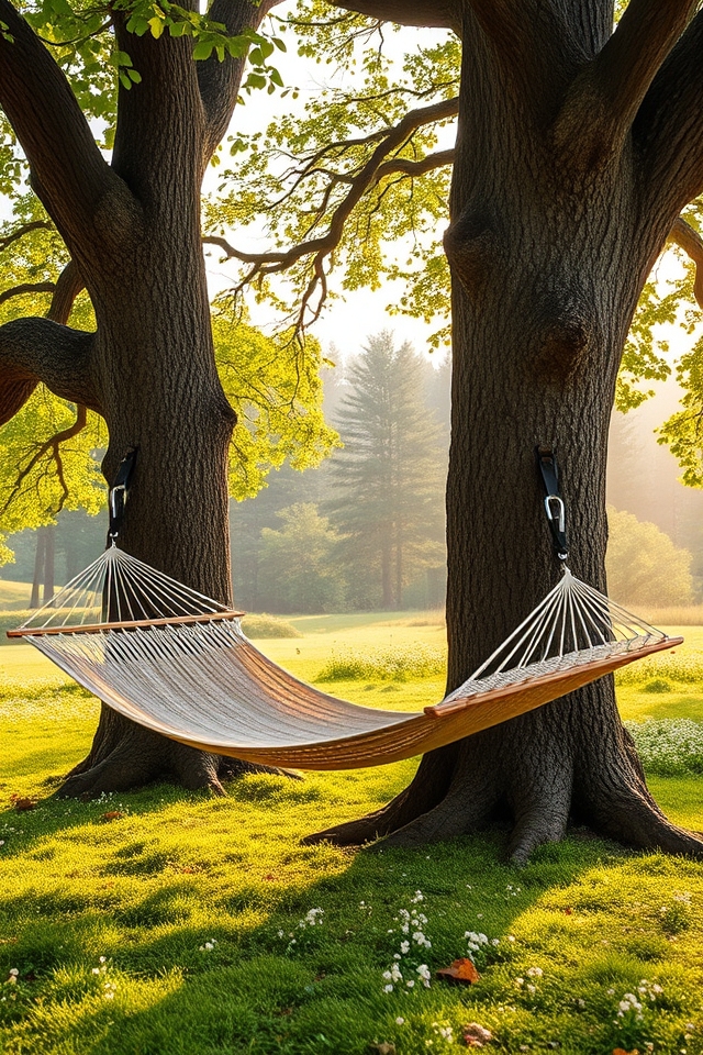 tree hugged hammock setup