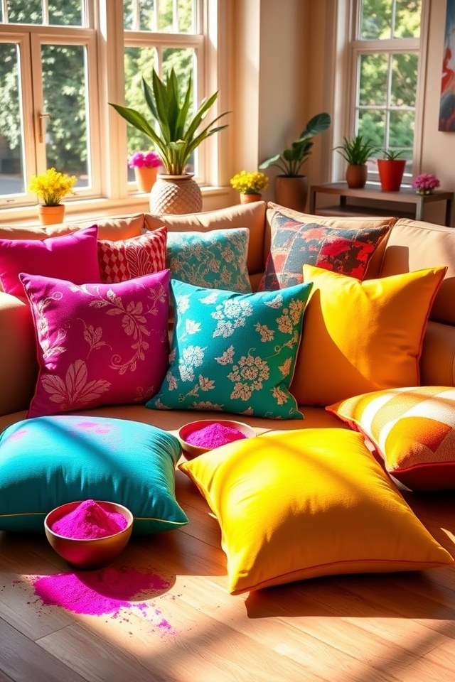 vibrant festive cushion decor
