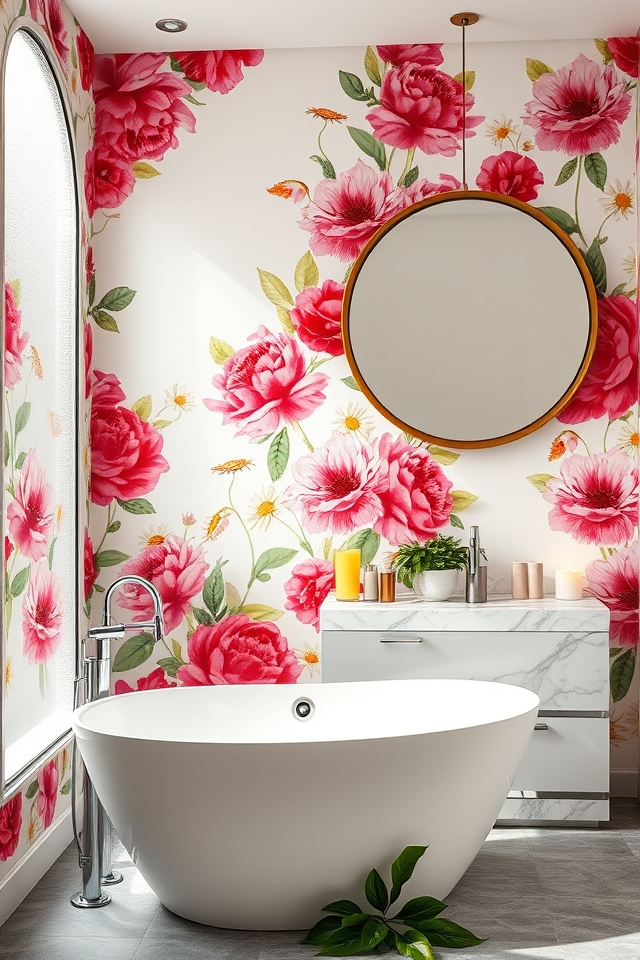 vibrant floral bathroom wallpapers