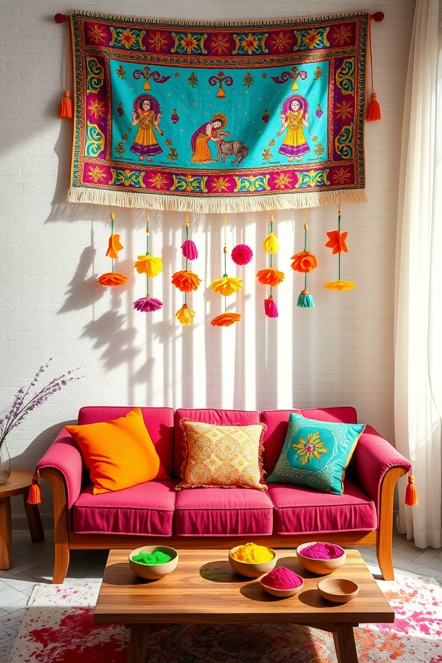 vibrant holi themed wall decor