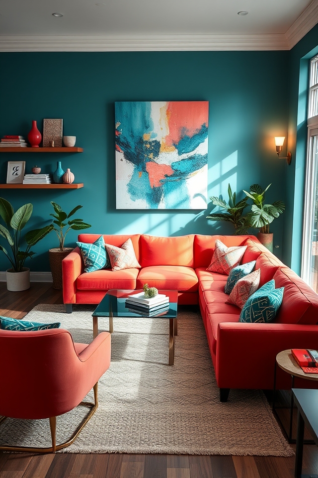 vibrant teal and coral