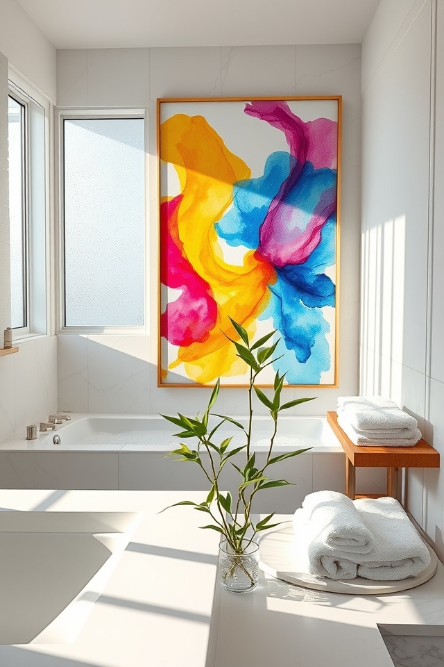 vibrant watercolor bathroom decor