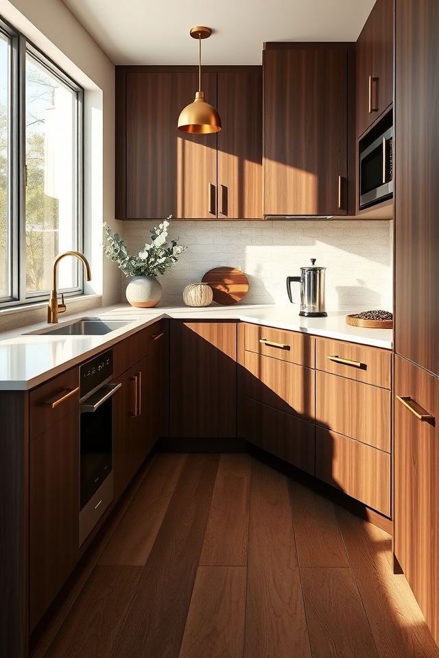 warm inviting mocha cabinets