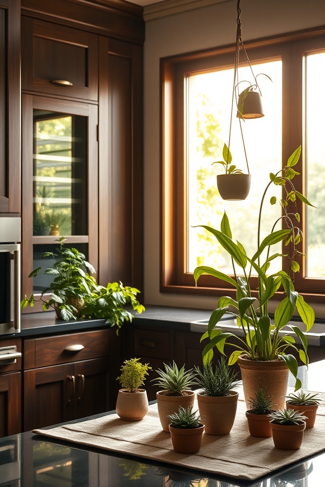 warm kitchen with greenery