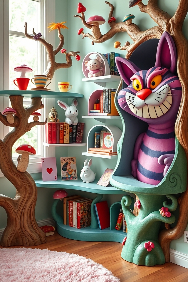 whimsical alice wonderland shelves