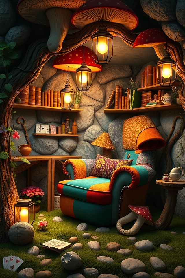 whimsical mushroom reading nook