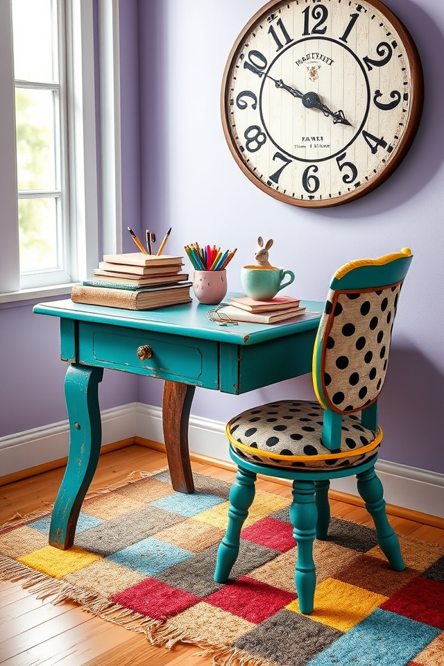whimsical teal uneven desk